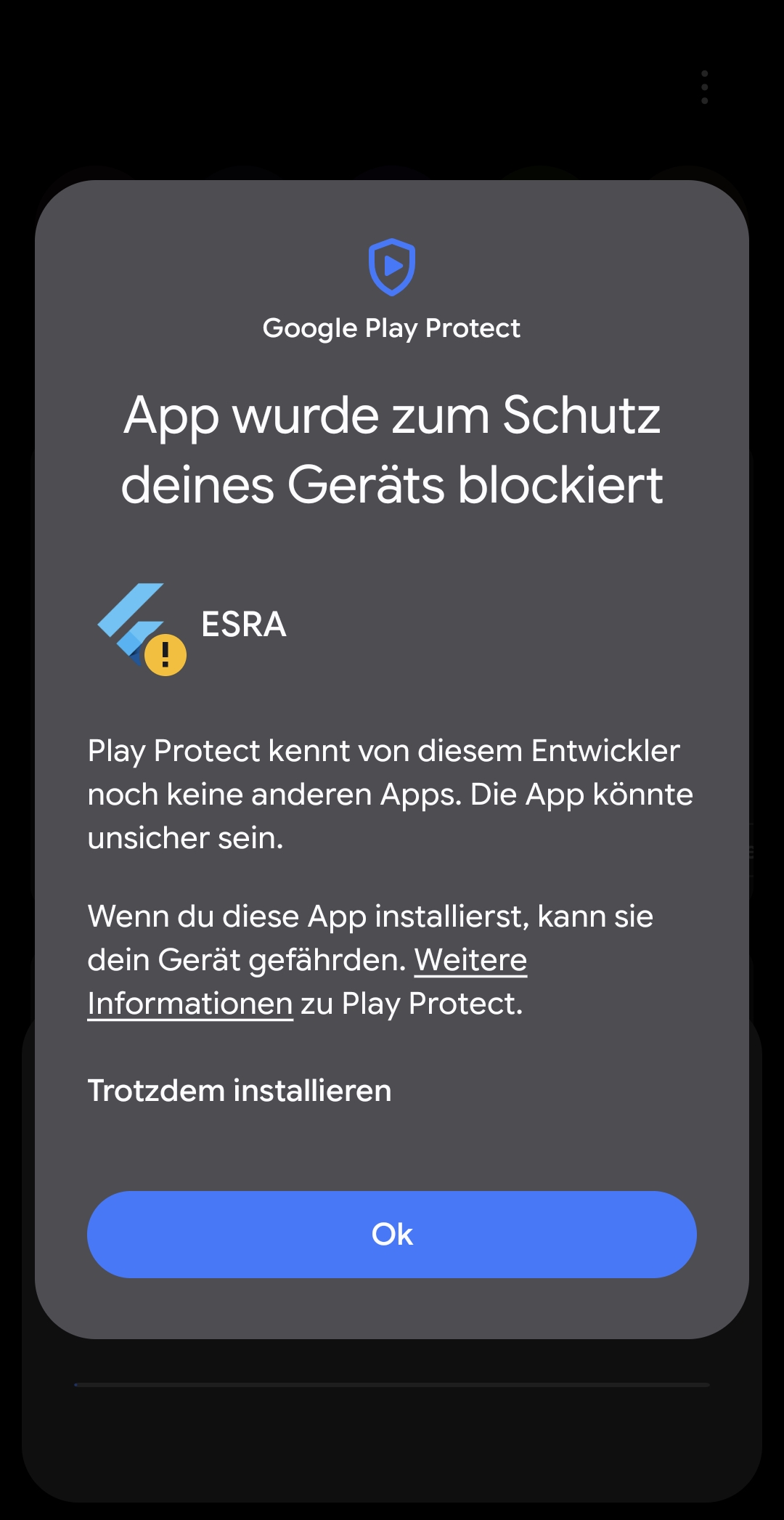Android-Hinweis von Google Play Protect mit dem Link Trotzdem installieren